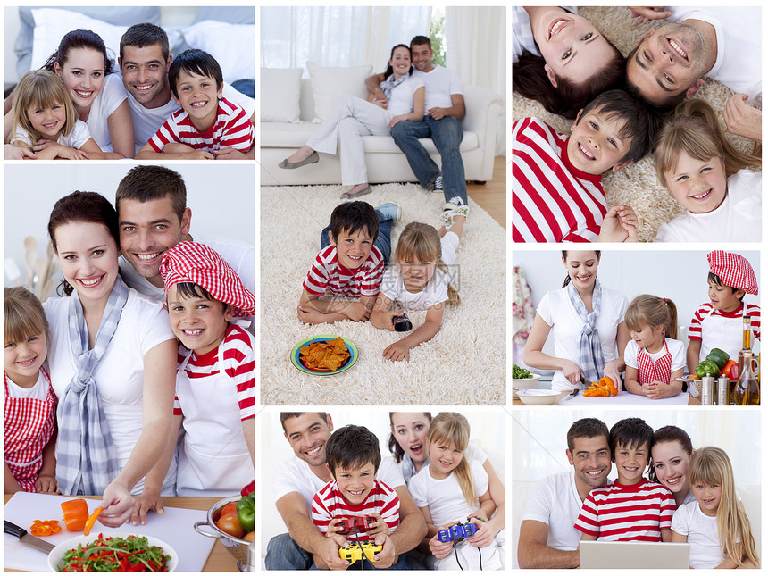 家庭在一起共度欢乐时光的结合图片