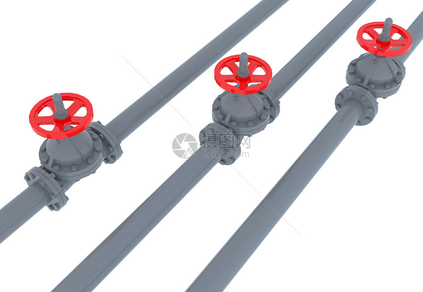 配有红色阀门的管道工业金属管子图片