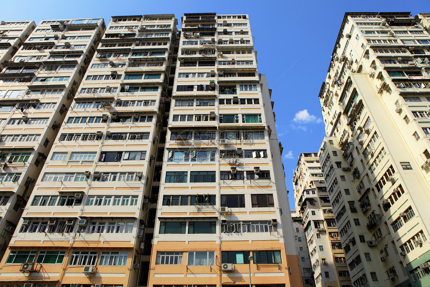 香港旧大楼窗帘生活窗户住宅摩天大楼多层高楼建筑学抵押天空图片