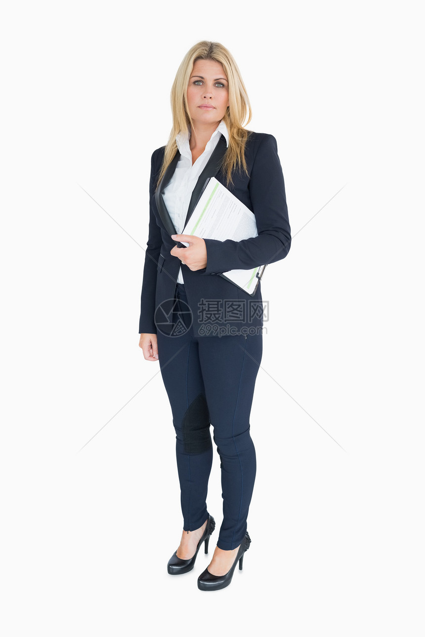 拥有剪贴板的女商务人士金发头发白领职业生意人套装阶层浅色人士女性图片