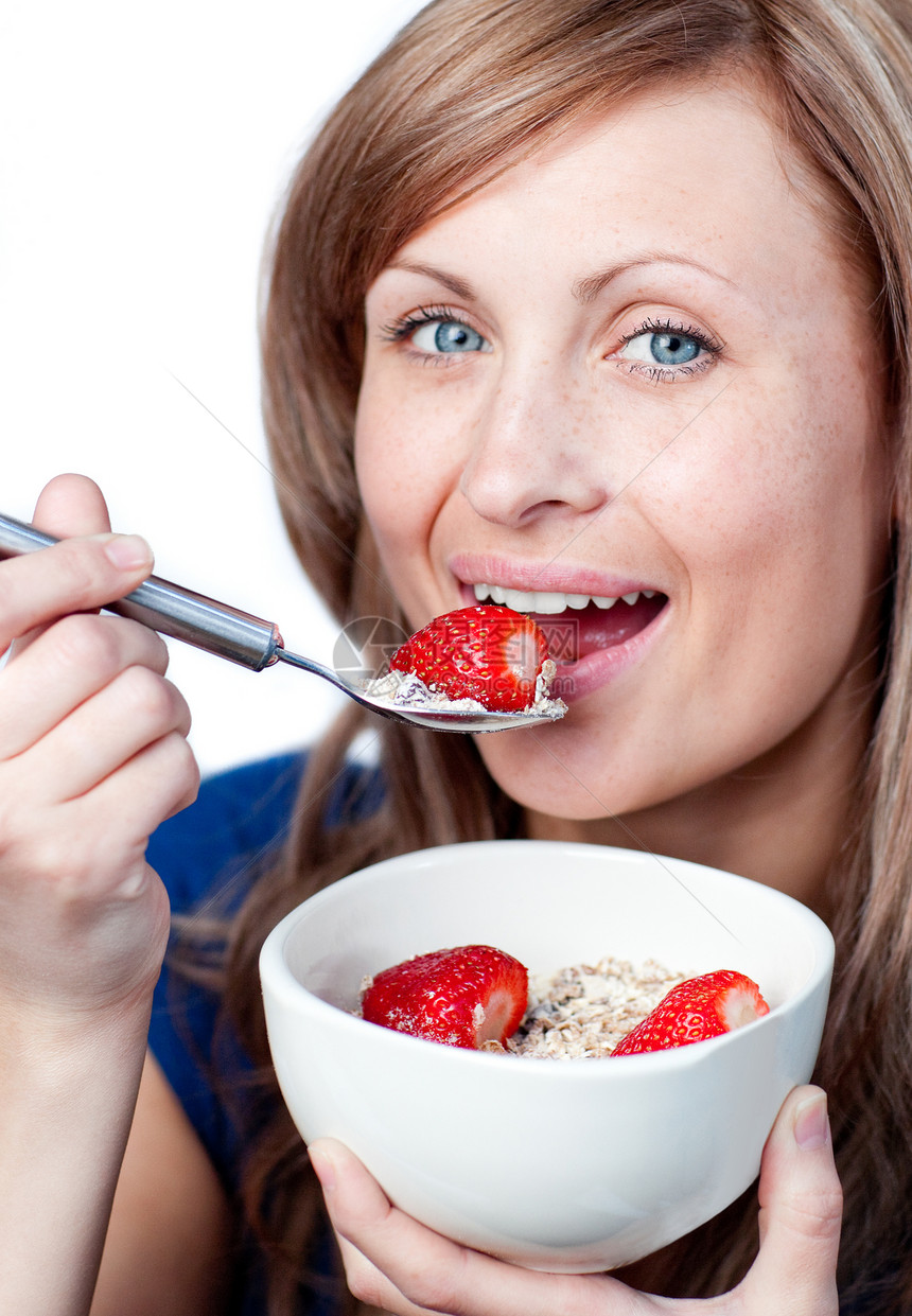 妇女吃健康早餐的拉迪雅特人图片