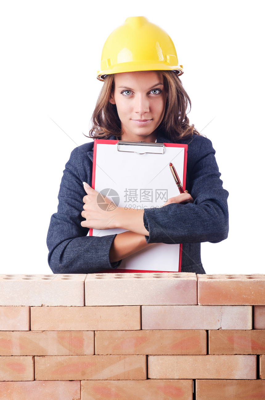 妇女建筑工和砖墙工人抵押职业水泥商务玩具维修安全砖块工具图片