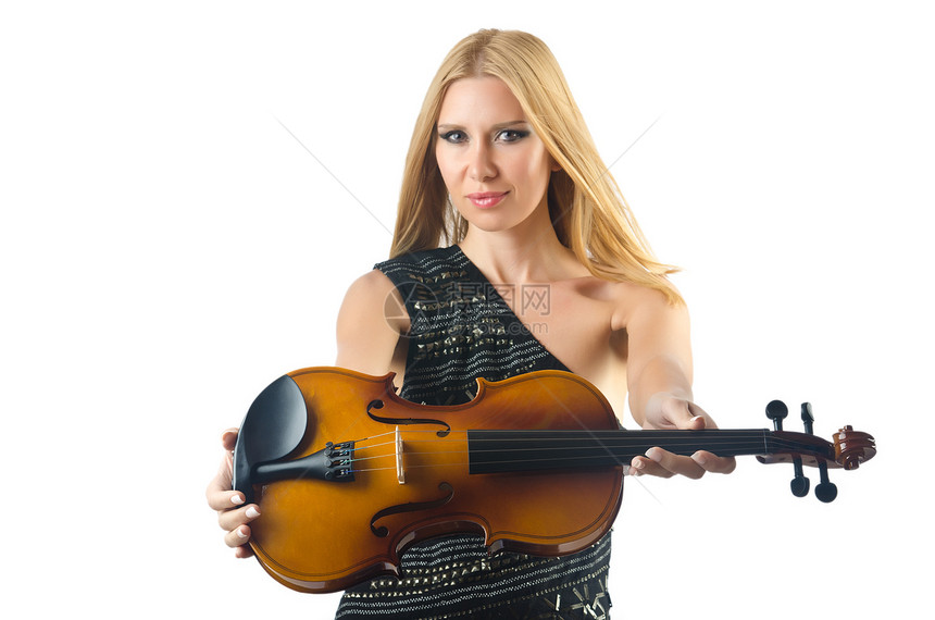 女人在白色上拉小提琴旋律细绳提琴手演员音乐玩家中提琴独奏交响乐作品图片