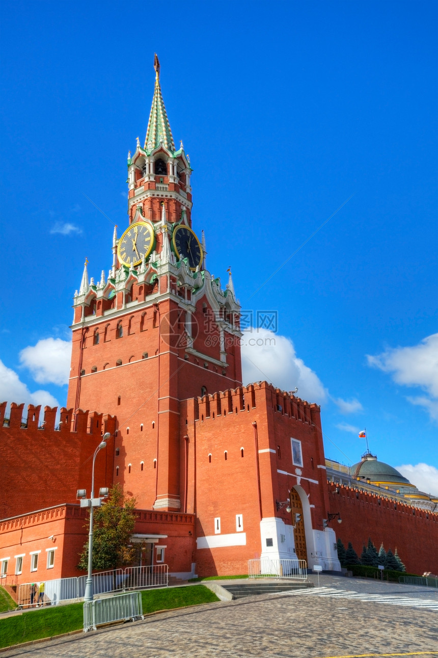 莫斯科红广场Spasskaya塔台城市正方形景点首都历史红色天空中心蓝色旅游图片
