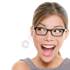 令人兴奋的女士女孩女孩们女性眼镜眼睛工作室商业白色微笑光学背景图片