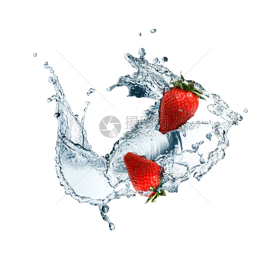 水中的草莓健康饮食甜点水晶红色溪流飞溅浆果运动生态生活方式图片