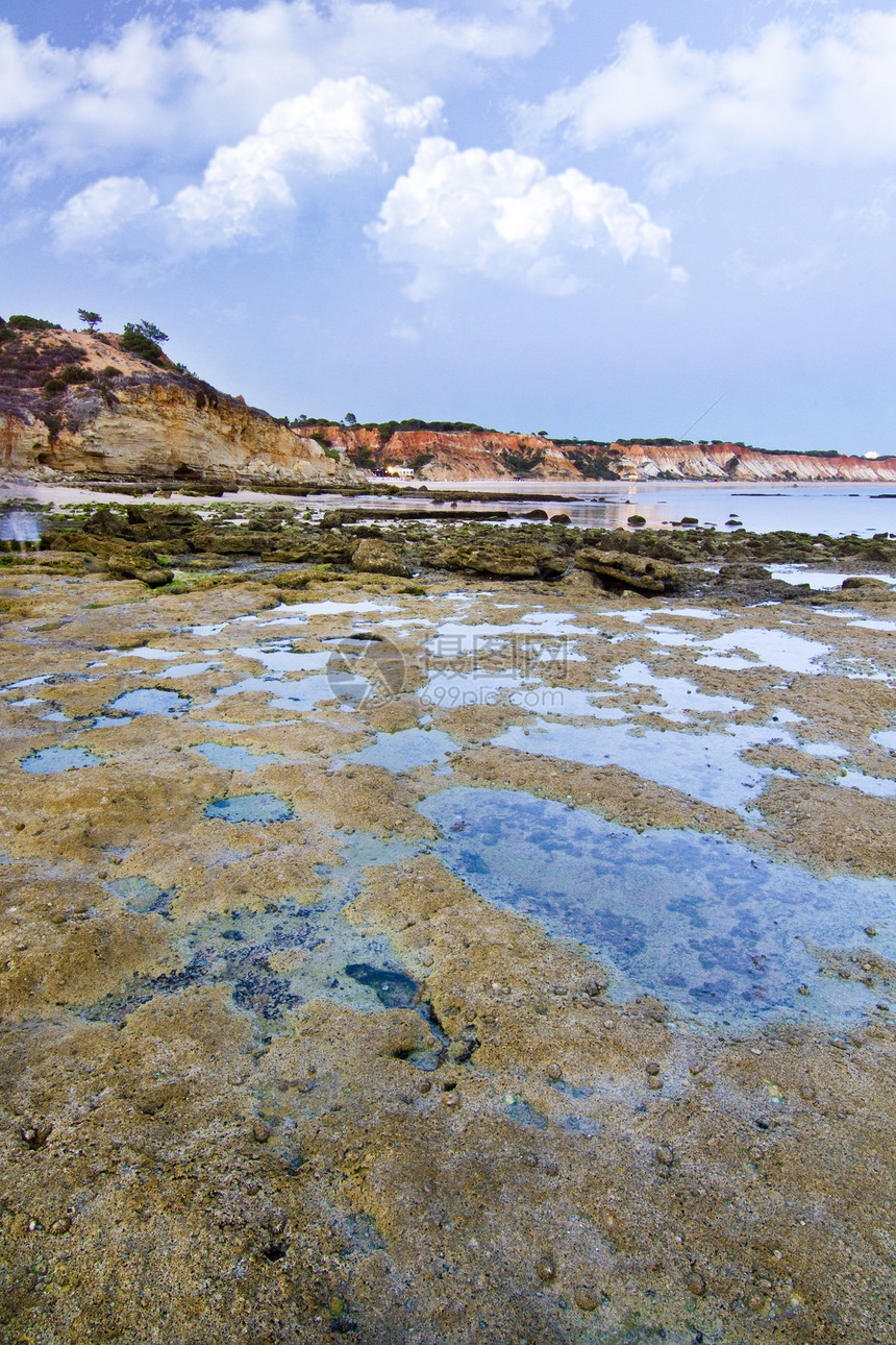 奥尔霍斯达阿瓜 阿尔加夫海滩阳光多云旅行水池海岸线海洋悬崖岩石支撑图片