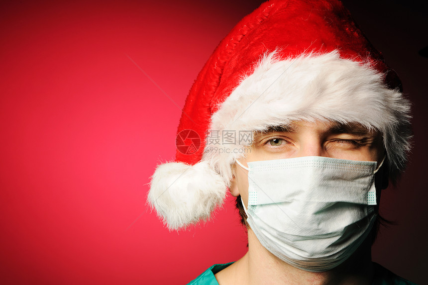 外科圣诞老人卫生面具外套绿色微笑男人成人保健药品医疗图片