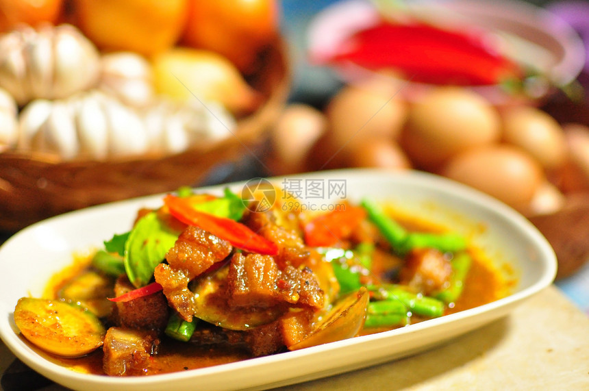 泰国食物 辣咖喱肉猪肉图片
