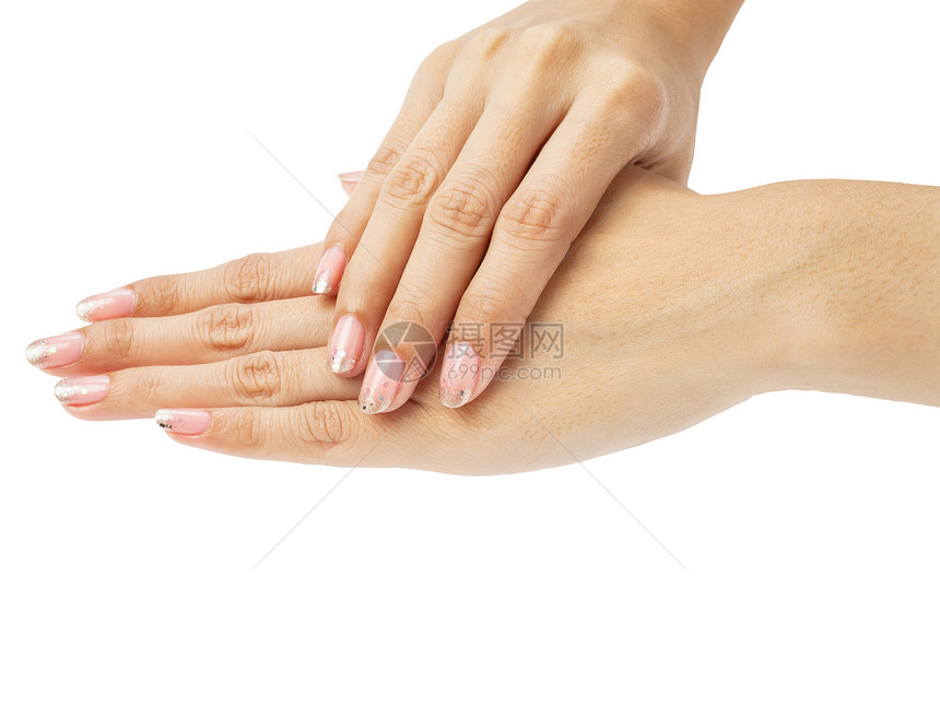妇女用指甲修指甲的手新娘婚礼女性化妆品绘画卫生护理皮肤女孩温泉图片