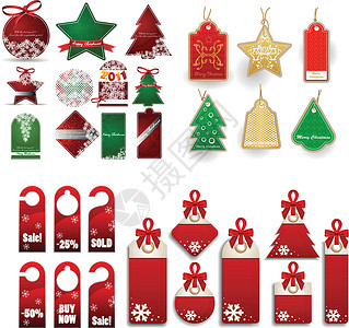 圣诞树标签圣诞节收藏宗教浆果圣诞金子红色礼品电脑饰品庆典图标插画