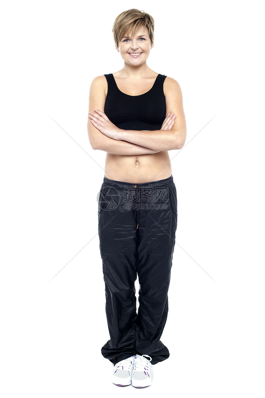 健身女全长的体操服装肖像图片