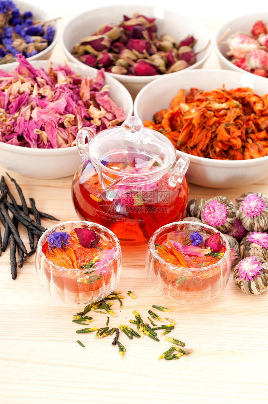香草天然花卉茶和干花玫瑰药品酿造叶子食物花瓣茶点治疗植物疗法图片