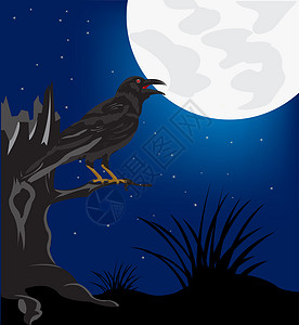 黑夜里的树夜里黑乌鸦在树上背景