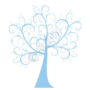 艺术树生长插图树干季节植物装饰蓝色风格白色漩涡背景图片