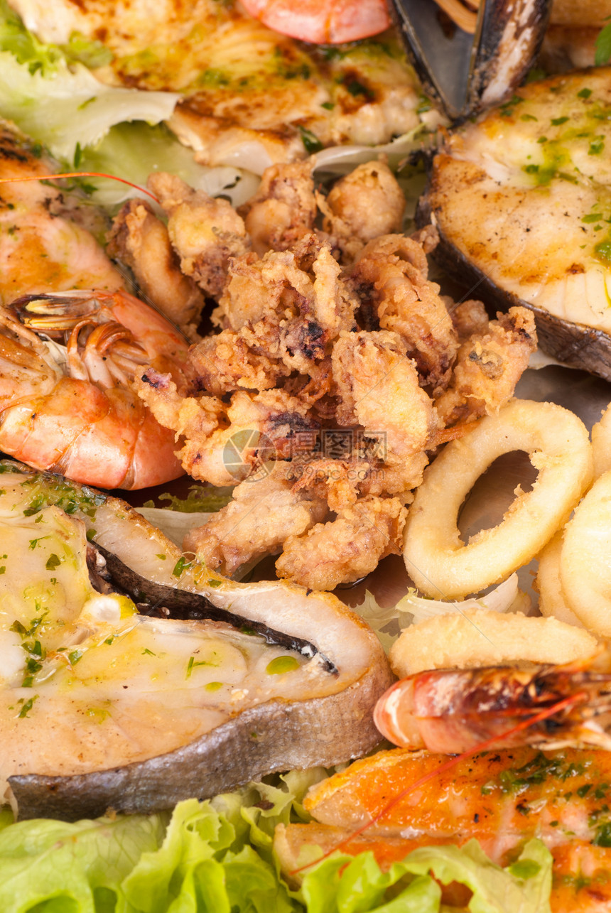 灰质海产食品服务贝类鱿鱼圈乌贼美食午餐对虾画幅图片