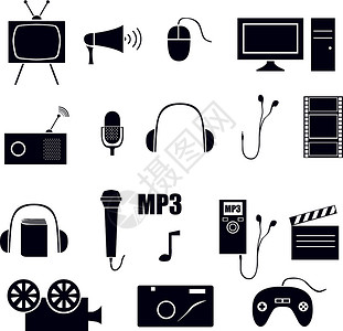 耳机单元媒体图标有声读物电影展示金属音乐玩家老鼠音乐播放器笔记唱歌插画