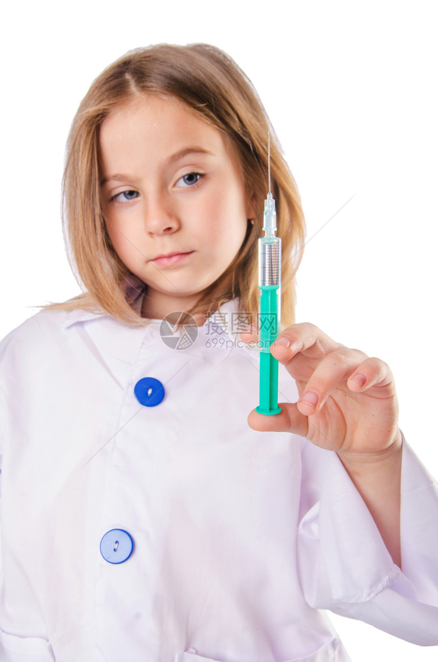 带注射器的小医生化学孩子女性手术生物学医院成人手套童年商业图片
