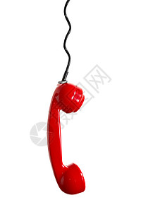 电话红色固定电话白色电缆绳索金属背景图片