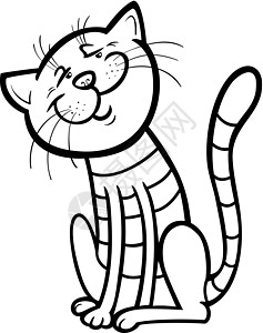 用于彩色书籍的快乐猫卡通小猫黑色胡须条纹染色动物白色插图卡通片猫科背景图片