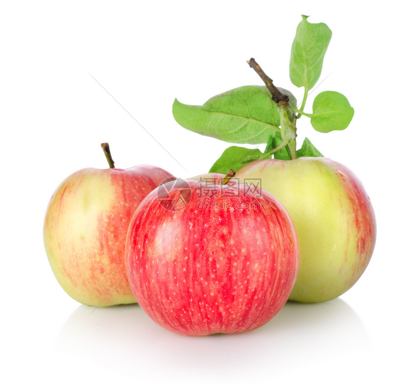 三个成熟的苹果被孤立三物影棚红色食物健康饮食绿色作品甜食色彩饮食图片