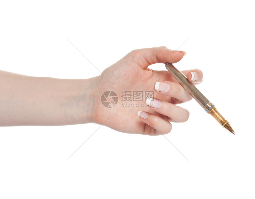 女性手握笔商业合同手指文档学习空白签名墨水写作绘画图片