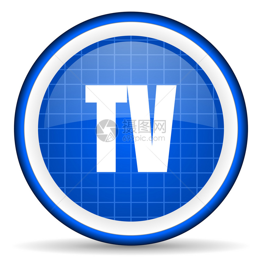 白色背景上的 tv 蓝色光滑图标互联网日程居住圆形监视器视频按钮电视商业展示图片