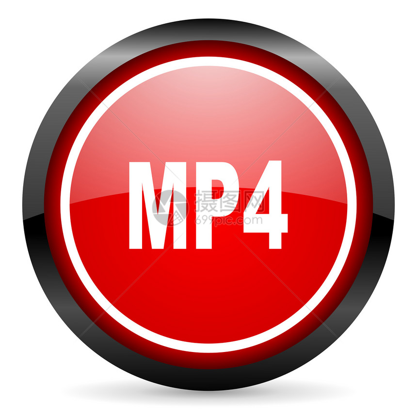 白色背景上的 mp4 圆红色光滑图标图片