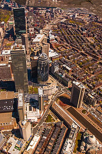 约翰哈佛波士顿后湾摩天大楼路口直升机中心街道天空网格飞机建筑物市中心背景