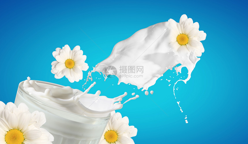 玻璃中的新鲜牛奶飞溅酸奶蓝色活力食物气泡饮食养分奶牛乳白色图片