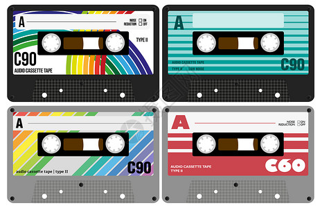 音频盒录磁带音乐收藏音响插图立体声塑料白色老的高清图片素材
