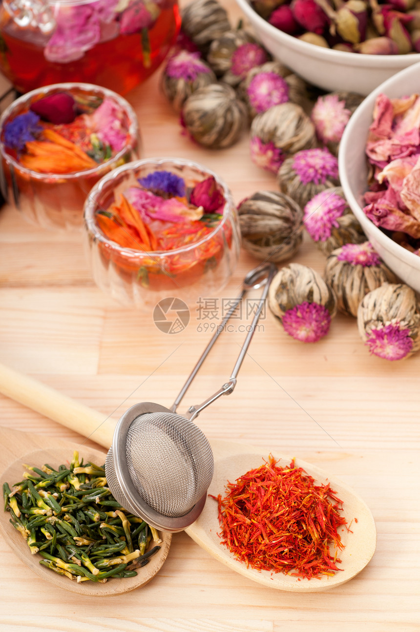 香草天然花卉茶和干花植物玫瑰饮料花瓣茶壶草本植物食物疗法治疗酿造图片