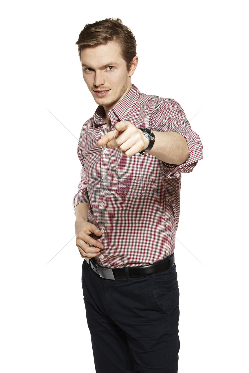 白人背景的年轻男子黑色时装学生人士衬衫成人人类食指商务商业图片