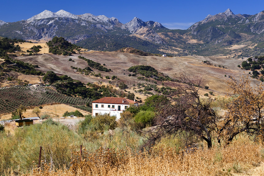 西班牙有山脉的西班牙农村地貌图片