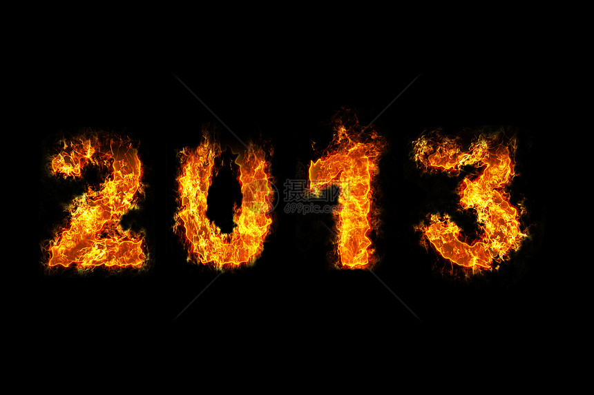 2013年火灾燃烧辉光插图字体红色火花点燃火焰黑色新年图片