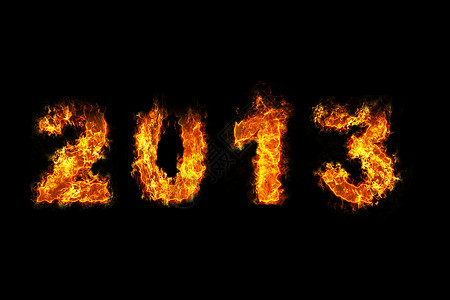 2013年火灾燃烧辉光插图字体红色火花点燃火焰黑色新年背景图片