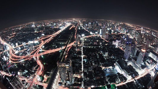 市景之夜 曼谷鸟眼观外观建筑学摘要天空街道高密度交通城市生活鸟瞰图结构移动高清图片素材