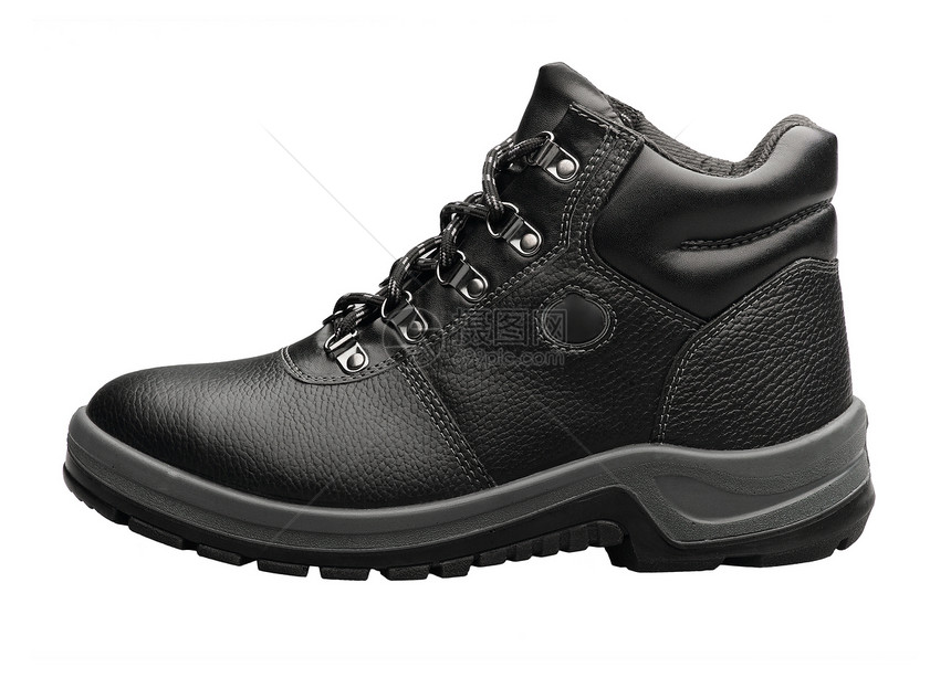 从事工作或徒步旅行的黑皮鞋(黑色皮鞋)图片