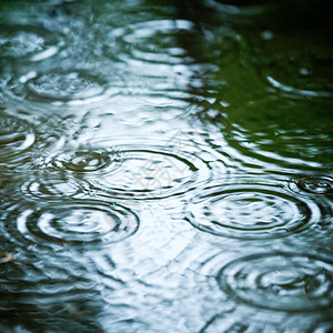 下雨天气风暴雨滴液体水坑圆圈池塘波纹涟漪飞溅反射户外高清图片素材