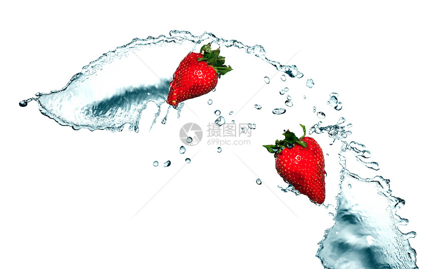 水中的草莓生活方式水晶饮食流动水果红色活力浆果生态飞溅图片