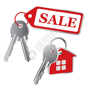 房子标签素材白背景的矢量键 销售钥匙链标签白色折扣金属建造房地产房子钥匙办公室插画