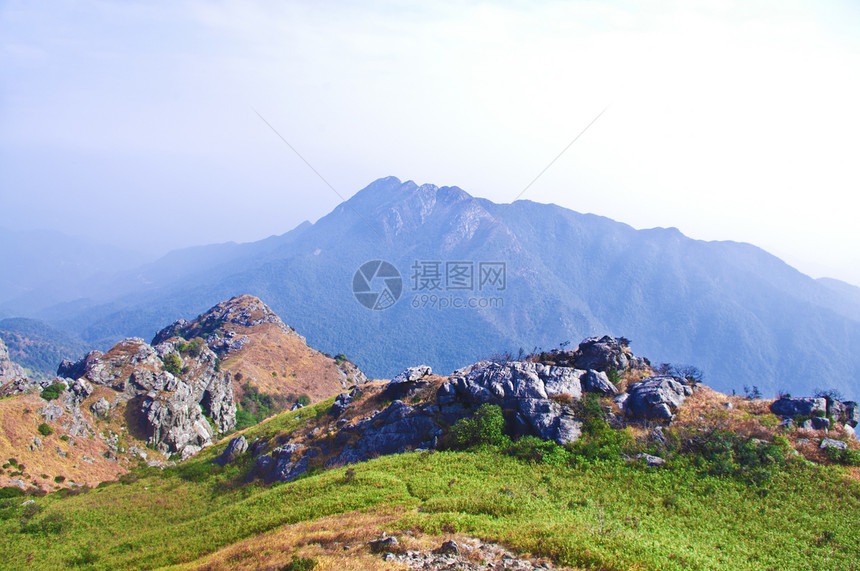 有黄草的山顶首脑布雷山麓顶峰风景山腰高地爬坡垂直度树林图片