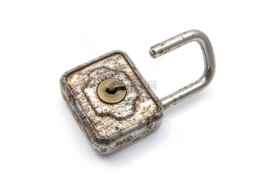 旧挂锁钥匙白色安全棕色古董腐蚀秘密金属图片