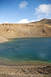 冰地火山湖崎岖火山山脉风景背景图片