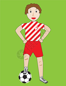 带球的孩子数字游戏红色绿色足球运动员微笑运动条纹插图背景图片