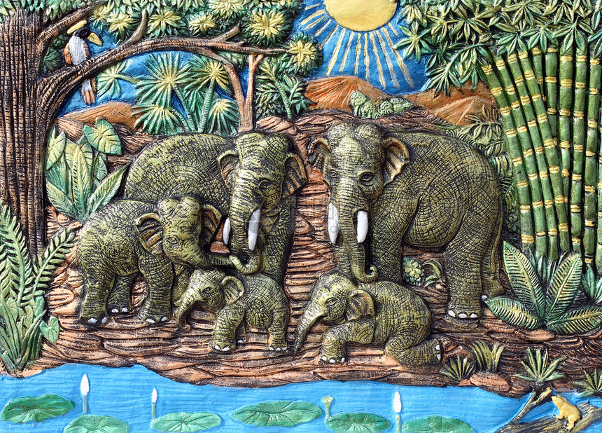 大象雕刻纹理背景图片