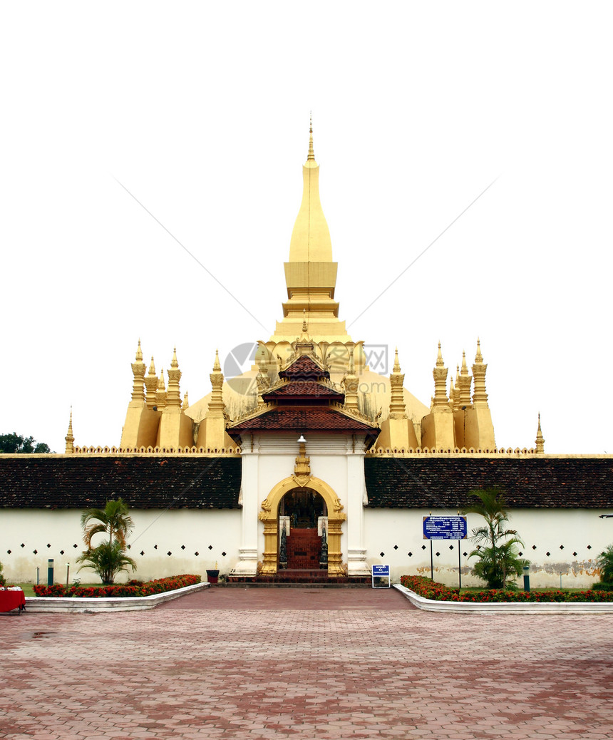 在万象寺庙的金巴达 在老挝旅行城市建筑情调佛教徒寺庙宝塔信仰旅游佛塔金子图片