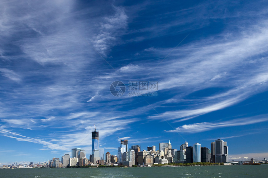 纽约市下城自由塔楼和自由塔公寓市中心办公室摩天大楼国家自由商业全景天际天空图片