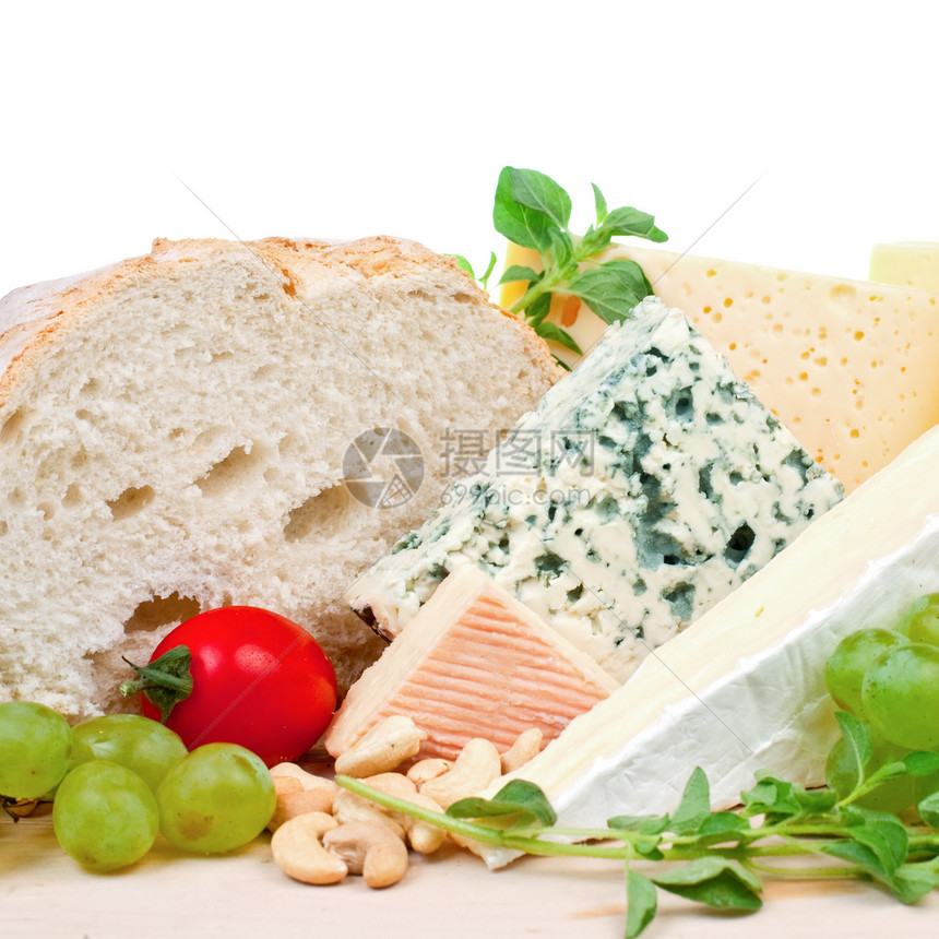 奶酪美食桌子腰果蓝色拼盘模具木板坚果奶制品文化图片