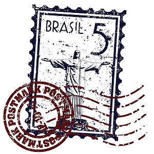 巴西耶稣神像里约热内卢Stamp的矢量插图建造邮票明信片划痕纪念碑救主基督像邮政历史邮件插画